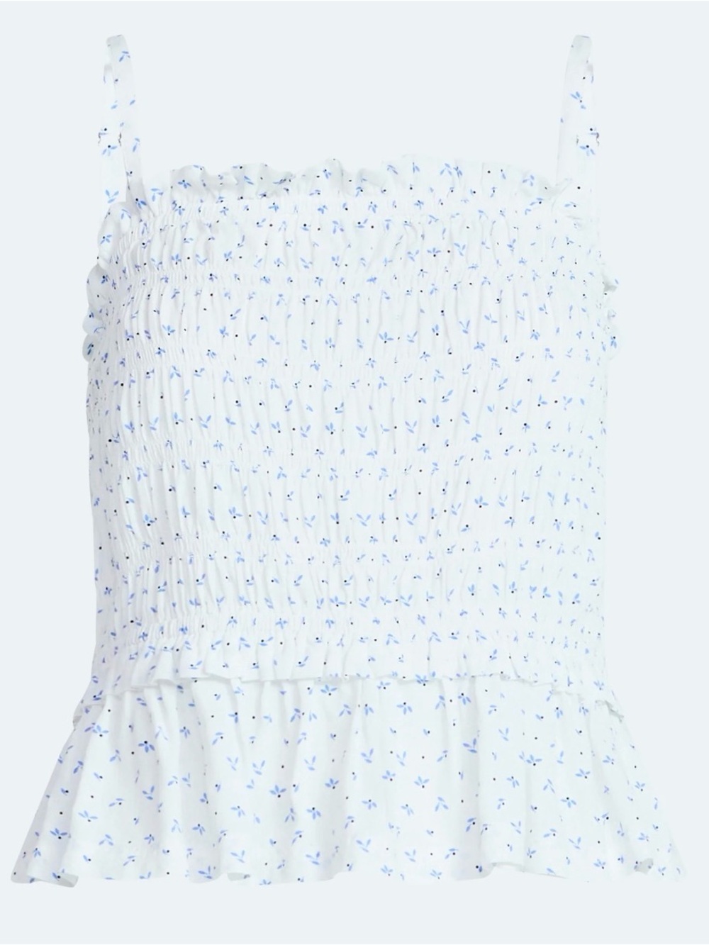 ☀️ Free assembly White and Blue Smocked Floral Cami